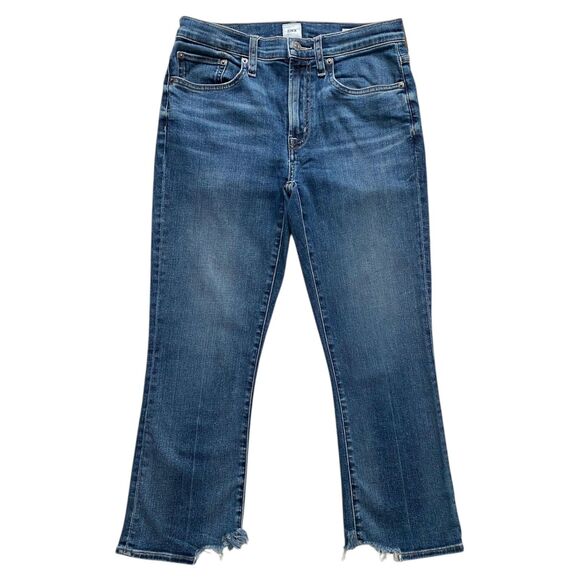 Edwin Cassia Mini Boot Jeans Mid-Rise Cropped Distressed Flare Leg Blue Size 25 - Picture 1 of 7